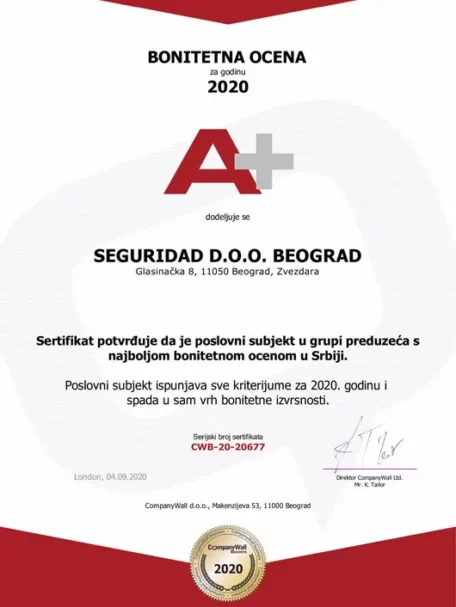 Bonitetna ocena A Detektivska agencija Seguridad Beograd