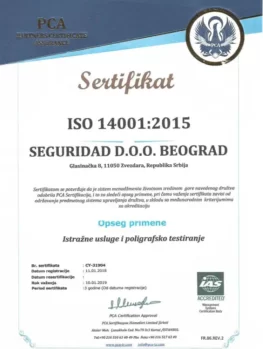 Seguridad Beograd sertifikat iso 14001