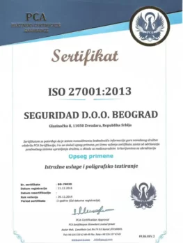 Seguridad Beograd sertifikat iso 27001